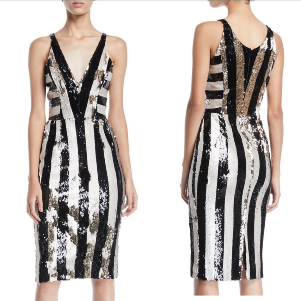 Dress the Population Margo striped sequin midi dress
